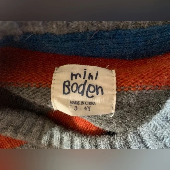 Mini Boden Size 3-4Y Lambswool Orange Striped Sweater - Picture 3 of 6